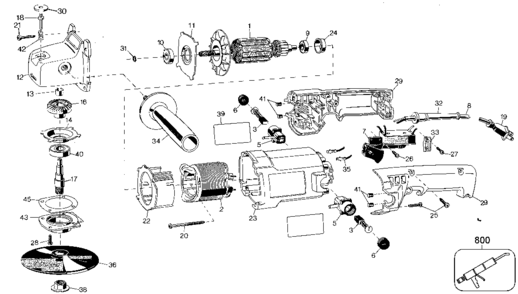 Default Diagram and Parts List for B6124 Type 1 Black and Decker Sander Polisher